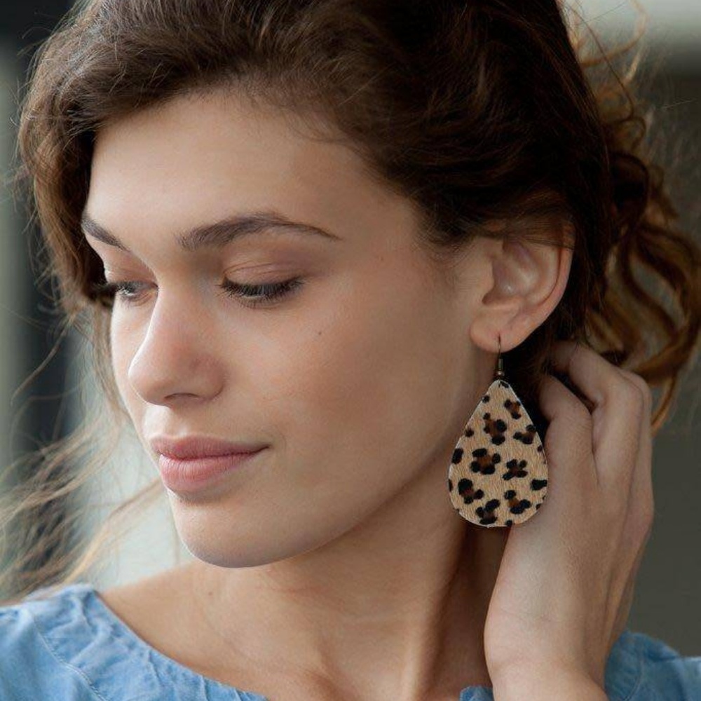 Leather leopard statement earrings